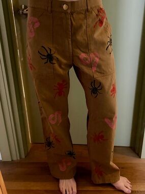 Big Bud Press Work Pant Paint Stamped Spiders and Snakes - sz M - rare!